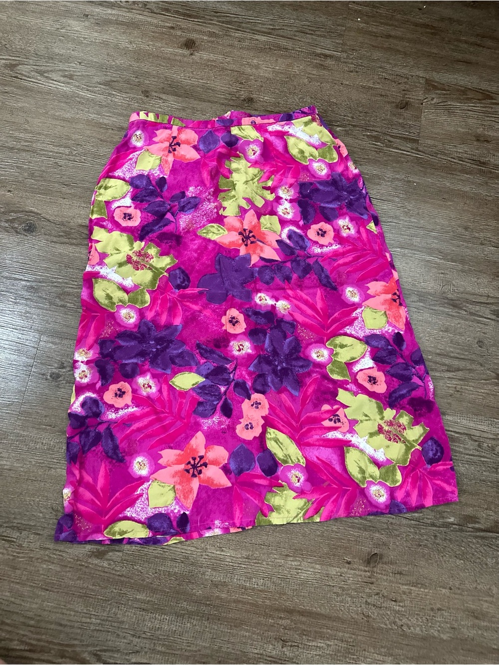 Vintage Allison Taylor Bright Fuchsia Floral Midi Skirt with Purple and Lime - Picture 2 of 8